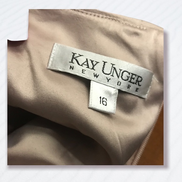 Kay Unger Bisque Lace and Sequin Gown with Front Slit Plus Size 16 - Picture 4 of 5